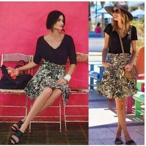 Anthropologie Corey Lynn Calter Black Beige Palms Pleated Paper Bag Skirt Size 6